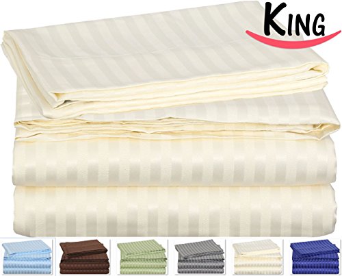 King Striped Bed-Sheet-Set Ivory - Brushed Velvety Microfiber -Luxurious, Comfortable, Breathable, Soft & Extremely Durable - Wrinkle, Fade & Stain Resistant - Hotel Quality By Utopia Bedding (King, Ivory)