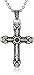 Men's Stainless Steel Black Agate Cross Pendant Necklace, 22