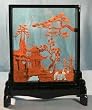 Chinese cork carving / sculpture / picture - hand carved, black lacquer frame (#78)