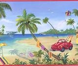 SURFBOARD beach palms WALLPAPER wall paper BORDER Single Rolls