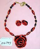 Polymer Clay Custom Jewelry Red and Black 2 Piece Set with Necklace and Earrings