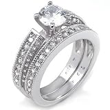 Cubic Zirconia Silver Wedding Ring Set - size 5