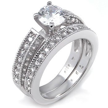 Cubic Zirconia Silver Wedding Ring Set - size 5