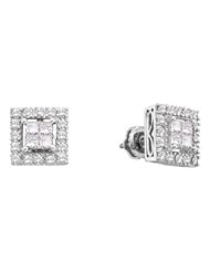 0.75 cttw 14k White Gold Diamond Round and Princess Cut Invisible Set Earrings Unisex (Real Diamonds: 3/4 cttw)