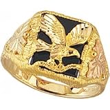 Yellow-gold Black Hills Gold & Black Onyx Men's Womens Eagle Ring
