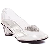 Womens Sexy Clear Shoes Heeled Pump Slipper With Silver Glitter Heart Fairytale Princess Costume Shoe 2 Inch
