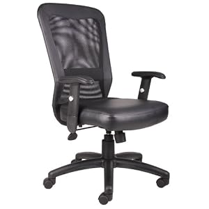 Boss B580 The Web Back And Leather Plus Seat with Web Tension Knob 1 Unit Task Chair, Black