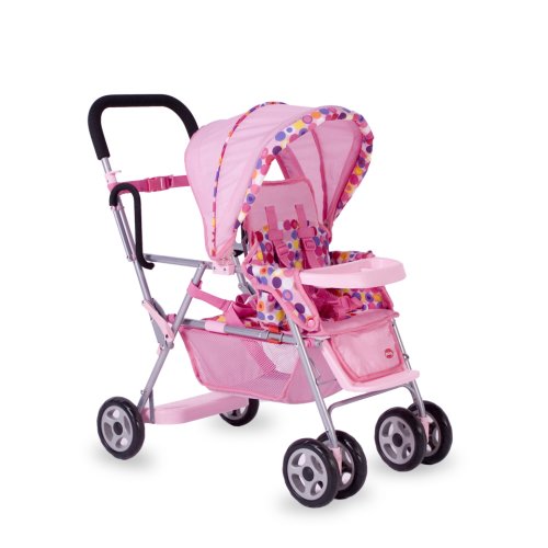 See image Joovy Toy Doll Caboose Tandem Stroller - Pink Dot