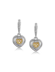 18K Yellow Gold and Sterling Silver Diamond Heart Style Earrings (.06 ct. tw.)