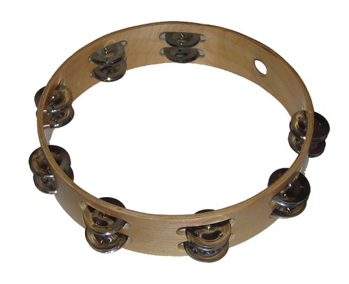 MusicalInstruments: EXO Percussion 10 Inch Wood Tambourine 16 Pairs of Jingles