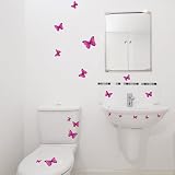 Easy Instant Decoration Wall Sticker Decal – Flock of Vibrant Pink Fuschia Butterflies