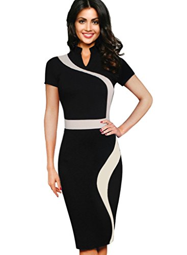 VfEmage Womens Vintage Contrast Colorblock Slim Casual Party Pencil Dress