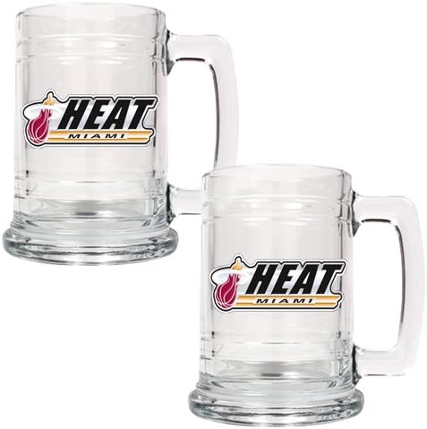 Great American Products NBA Miami Heat Team Logo 2pc Glass Tankard Set Gameroom Decor 15oz Glass Clear