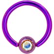 Purple Aurora Austrian Crystal Anodized Titanium Ball Captive Ring