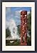 Framed Prints of Traditional Maori carving and Pohutu geyser, Whakarewarewa, Rotorua, North from Robert Harding