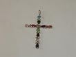 Sterling Silver Multi-Stone Cross Pendant - PD-0017M