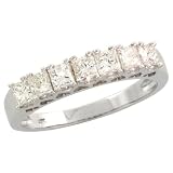 14k White Gold Seven-Stone Diamond Ring, w/ 0.79 Carat Princess Cut Diamonds, 1/8 (3.5mm) wide