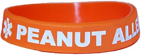 Peanut Allergy Medical Alert Silicone Bands White Lettering (Child - 7 Inch), Orange BUY 3 for the price of 2!