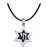 Black Leather Adjustable Pewter Star of David Necklace