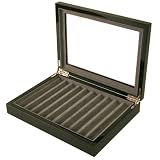 Pen Box Display Storage 10 Fountain Pens Wood Black Lacquer With Beveled Glass Window Gift Box