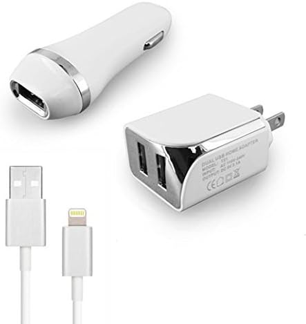 3 In1 Travel + Car Usb Adapter + Data Cable White Iphone 6 Charger Pack