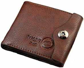 MKPLY Men's New Synthetic Leather Wallet Euro Traveler Style with Center Flip ID Window Coffee
