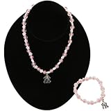 MLB New York Yankees Girls Pink Beaded Bracelet & Necklace Set w/Team Logo Charm
