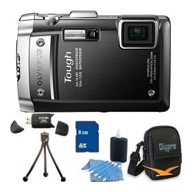 Olympus TG-810 14MP 5X Digital Camera Black w/ 8GB SD Memory, Card Reader, Case, Mini-Tripod, Cleaning Kit