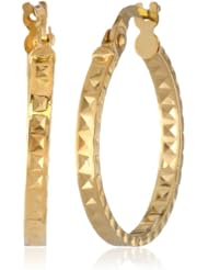 14k Italian Yellow Gold Diamond Cut Square Tube Hoop Earrings