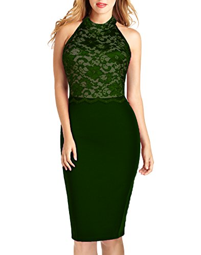 WOOSEA Women's Elegant Sleeveless Floral Lace Vintage Midi Cocktail Party Dress (Large, Army Green)