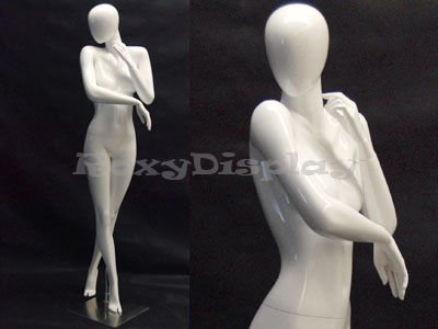 (MD-C5) Abstract Female Egg Head Mannequin Glossy White Fiber Glass