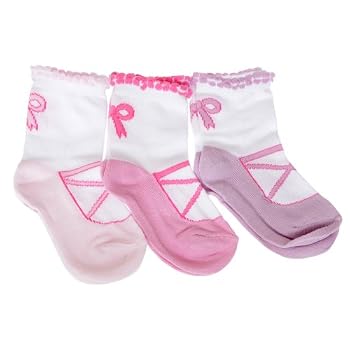 Chaussettes fantaisie à motif pour bébés filles, riches en coton (lot de 3 paires) (19-22 (1-2-ans)) (Chassures de ballerine)