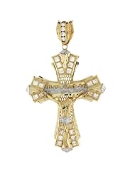 14k Two-Tone Gold Last Supper Jesus Christ Crucifix Cross CZ Pendant
