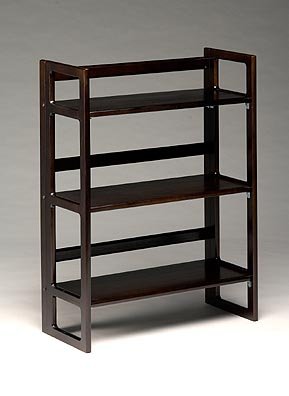 Stackable Folding 3-Shelf Bookcase, Hardwood - (Deep Brown) 