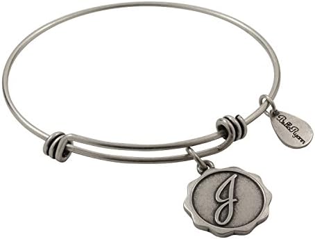 Bella Ryann Adjustable Expandable Silvertone Wire Bangle Bracelet With Pendant Initial Charm - J