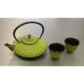 Japanese Cast Iron Tea Pot Tea Set  Mochi Lime Green by 