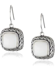 Sterling Silver Square Braided Genuine Stone Drop Earrings