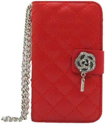 1X Luxury Rhinestones Logo Sofa Glossy Leather Case For Samsung Galaxy Ace S5830 Red CXB