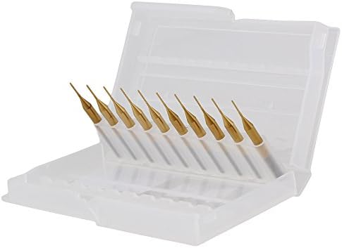 yqltd 3.175mm Shank Dia Gold Titanium CNC PCB Rotary Burrs Coated Cutter Carbide End Mill Set Pack of 10 (0.6MM)