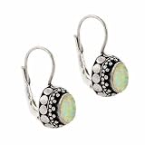 Sterling Silver Simulated White Opal Stone Bali Bead Oval LeverBack Lever Back Earrings