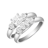0.75 Carat Diamond Engagement Ring 14k White Gold Bridal Set Princess Cut SALE