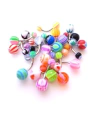 Bodfx Belly Ring Assorted Wholesale Lot (with no duplicate styles) of 20 Belly Button Navel Rings Assorted Navel Rings. 316L Surgical Steel 14 Gauge Banana Piercing (20 Pieces)