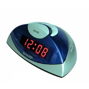 Sharp SPC019F Red LED Alarm Clock with a Wedge Style Case (Silver/Blue)