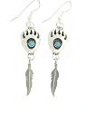 Sterling-silver Navajo Bear claw and turquoise drop-earrings W/Feather
