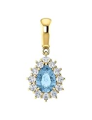18K Yellow Gold 7.00x5.00mm Pear Cut Sky Blue Topaz and Diamond Pendant -- LIFETIME WARRANTY