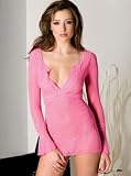 Daisy Lace V-Neck Lace Trim Long Sleeve Mini with Thong (Color Choices)
