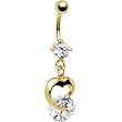 Gold Plated Cz Solitaire Cz Hollow Heart Dangle Belly Ring