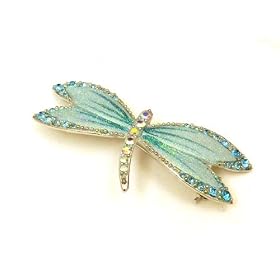 AB Clear & Blue Austrian Rhinestone & Blue Enamel Dragonfly Silver-Plated Brooch Pin