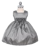 Sleeveless Dress w/ Rolled Flower Waistband 6M Silver (SK B3047)