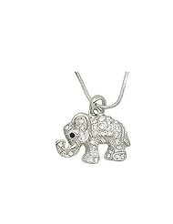 Adorable Little Crystal Elephant Charm Silver Necklace for Girls, Tweens and Teens (Style 3) - Rhodium Plated